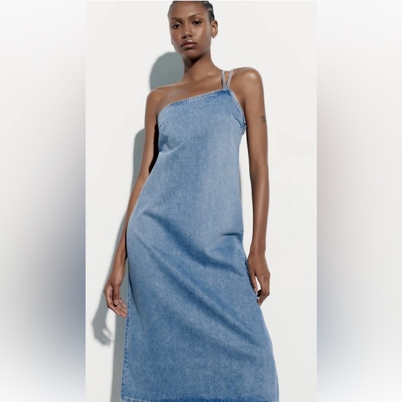 Zara Dresses & Skirts - Zara Asymmetric Denim Dress NWT